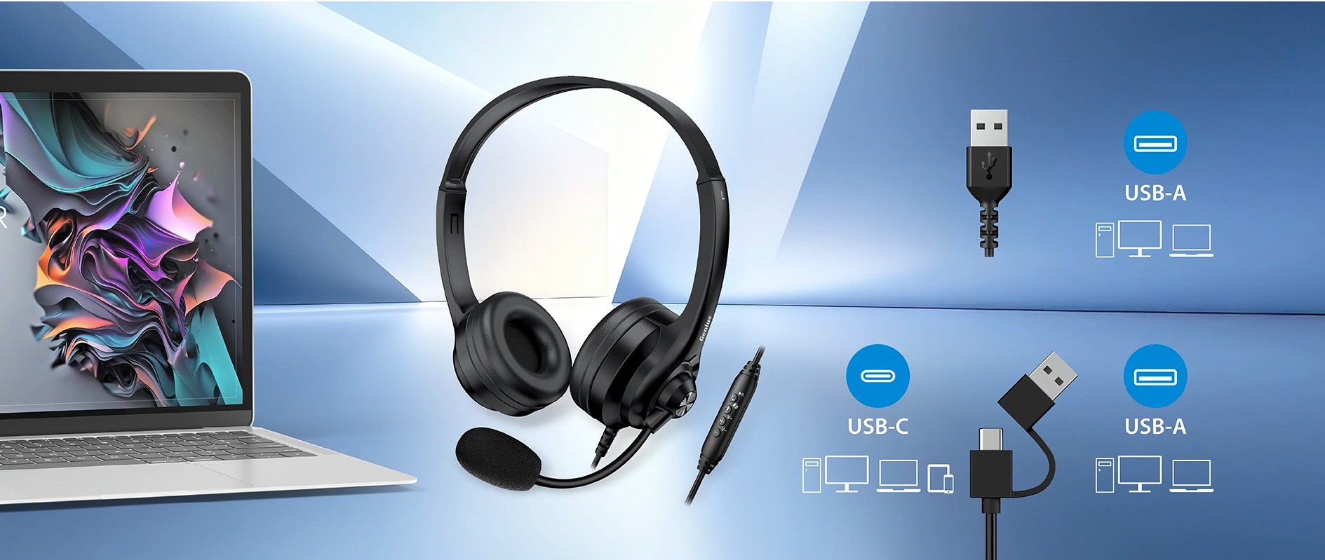 Genius PC Headset USB-A+C InLine Control & Ultra Soft Foam Cushions HS-235U AI