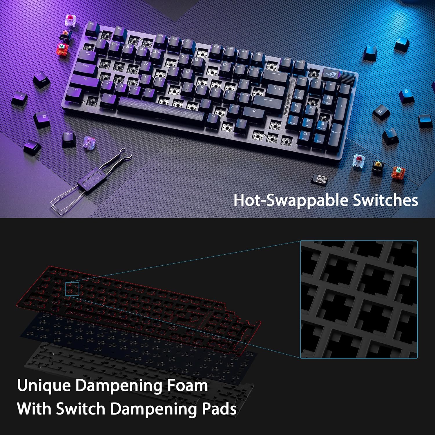 ASUS Gaming Keyboard Mechnanical Tri-Mode 2.4Ghz/Bluetooth/USB WristRest ROG STRIX SCOPE II 96 Wireless NXSW