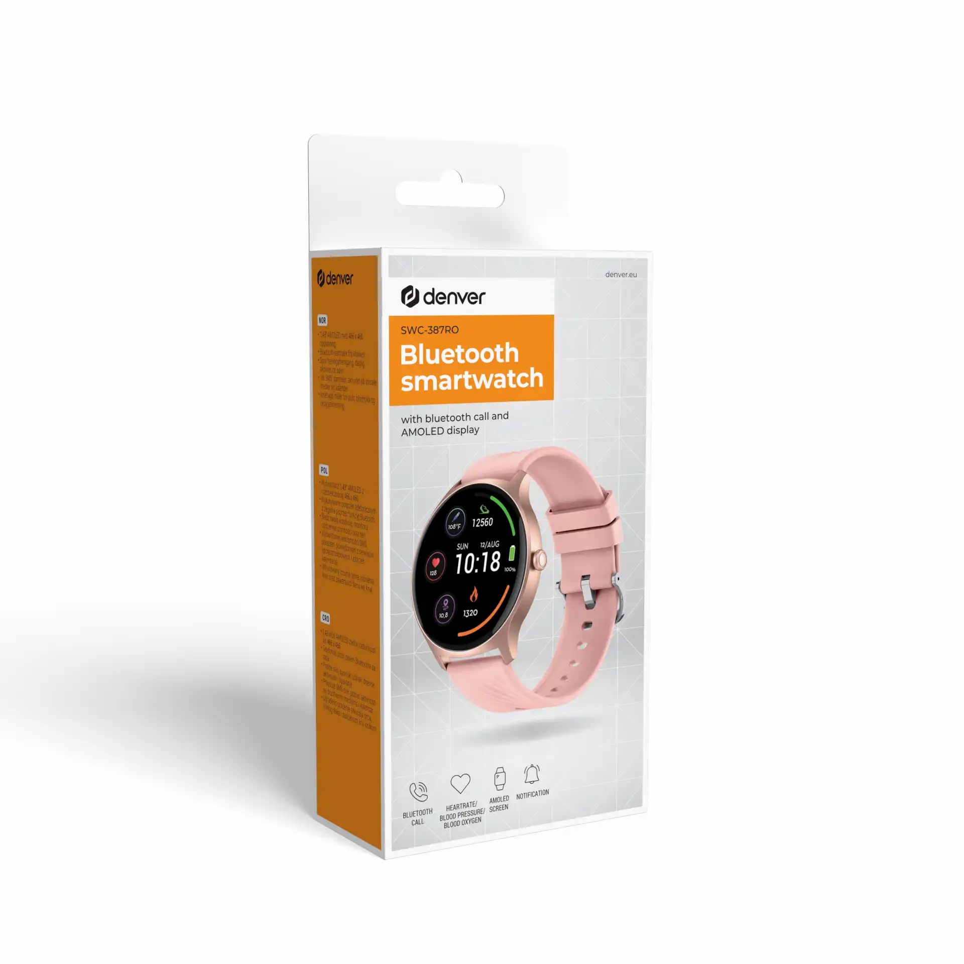 Denver Smartwatch with Call Function, Blood Pressure, SWC-387RO Rose