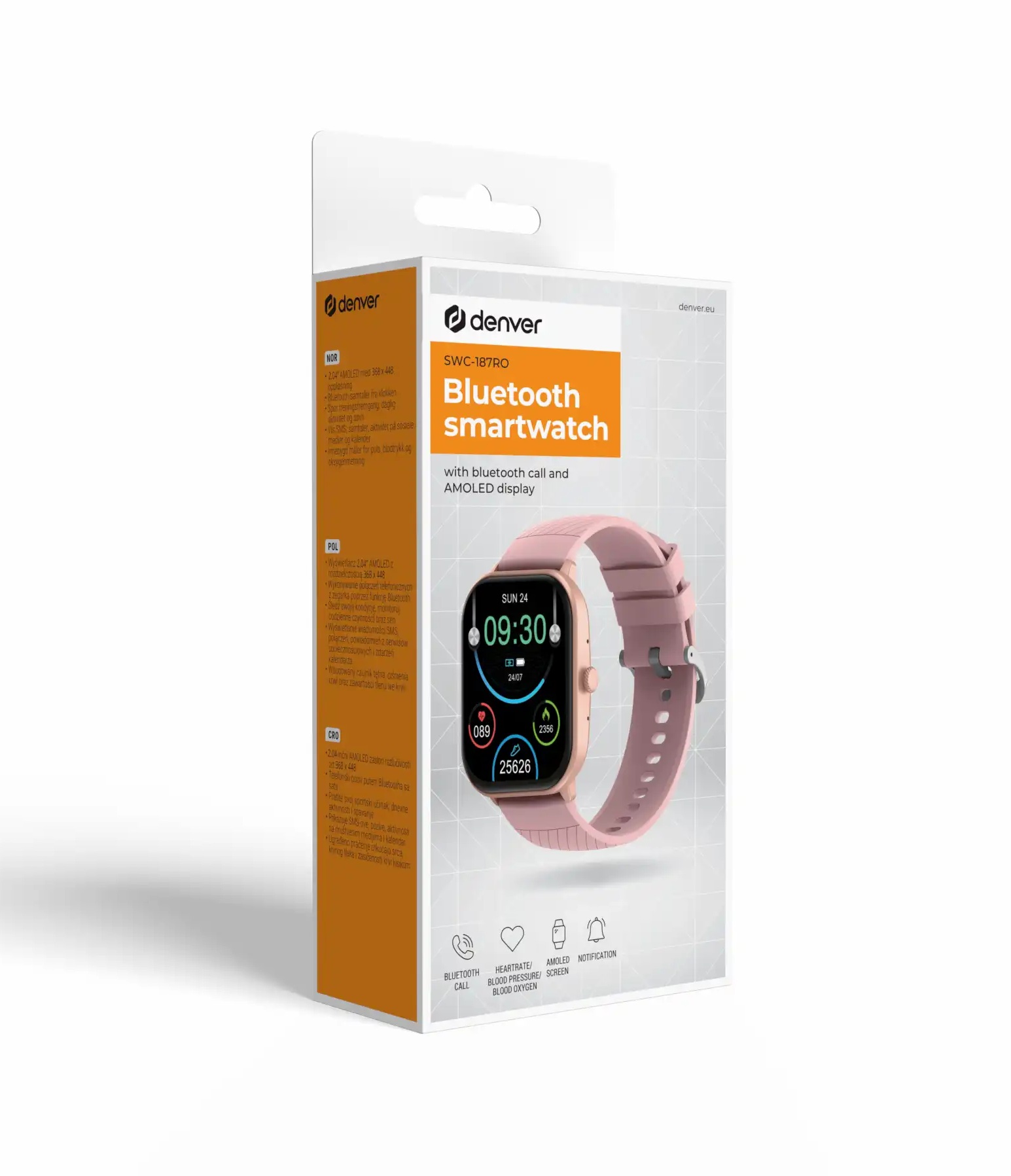 Denver Smartwatch with Call Function, Blood Pressure, SWC-187RO Rose