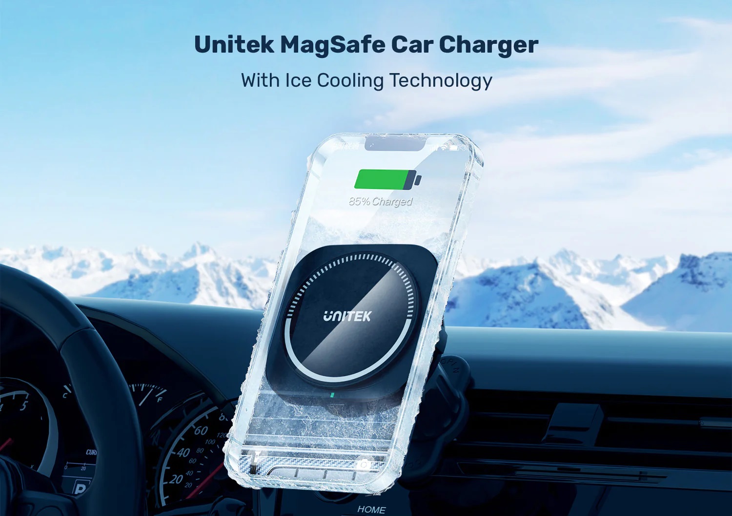 Unitek Wireless 15W MagSafe Car Mount Kit with Cooling Fan + 38W Charger & USB-Cable P1403A