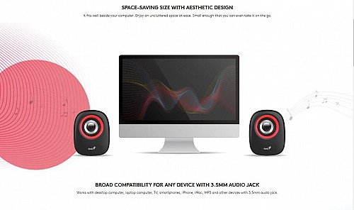 Genius PC Speakers 2.0 6W 3.5mm USB Powered Grey SP-Q160