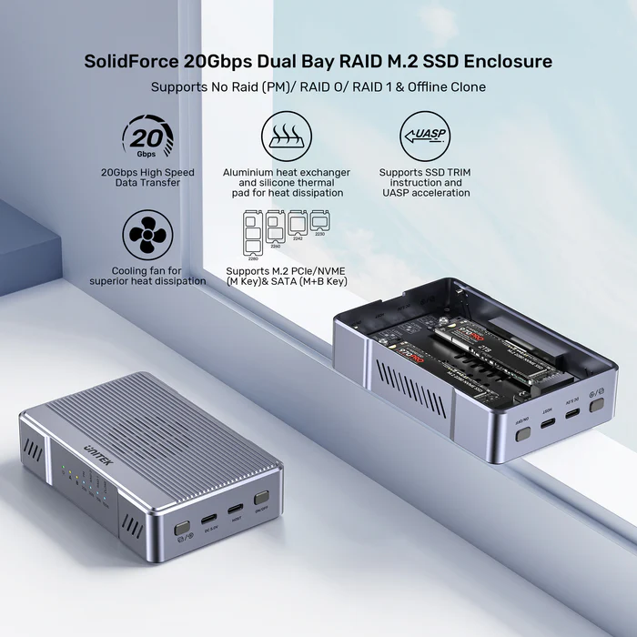 Unitek USB-C 2-Bay External M2 SSD Enclosure with RAID 20Gbps S1247A