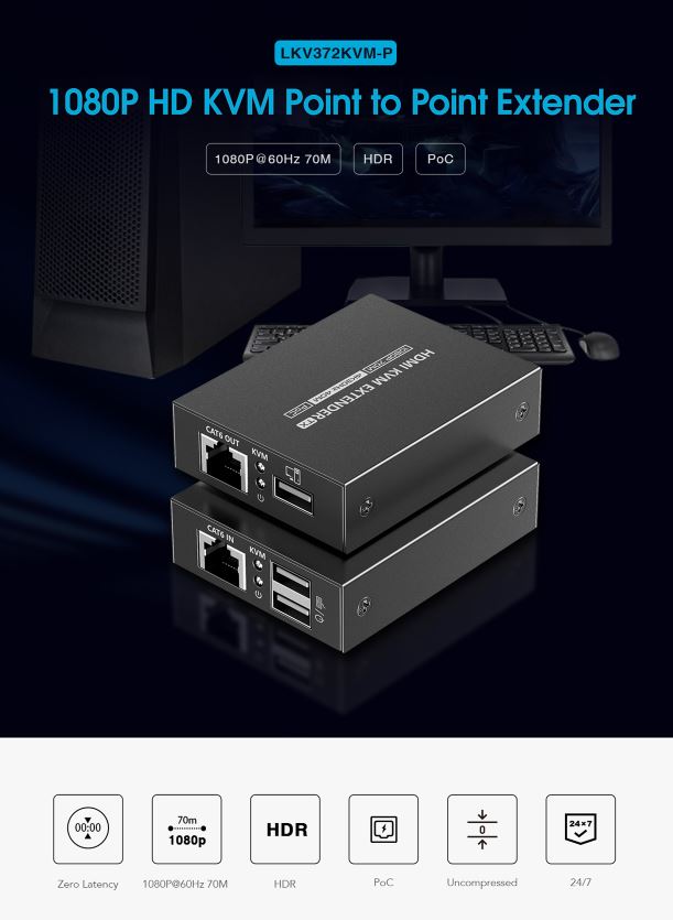 Lenkeng KVM HDMI Extender over Ethernet 4K30Hz 70m LKV372KVM-P