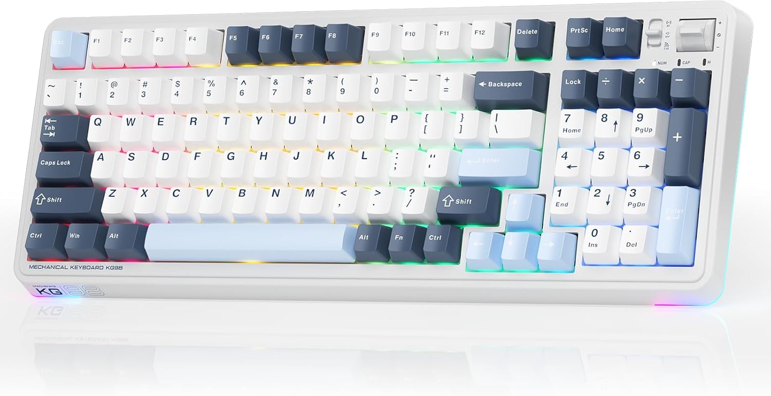 Machenike Wireless Gaming Keyboard,Type-C / 2.4 G / Bluetooth, Blue Switches, 5000 mAh battery, KG98