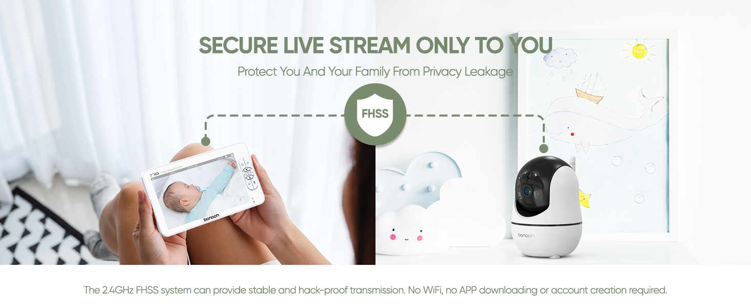 Bonoch BBM03 Portable Baby Monitor 7'' and PTZ Camera+Audio No WiFi