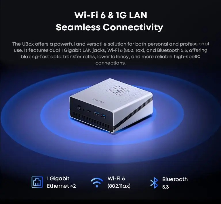 Chuwi  Mini PC Ryzen 5 6600H 16GB DDR5, 512GB PCIe 3.0 SSD, Wi-Fi 6 | Bluetooth 5.2, 2.5 Gigabit LAN, Win11 Pro