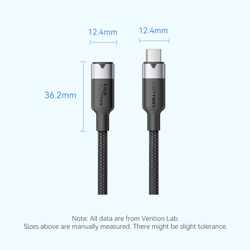 Vention IT Cable USB-C 3.2 Gen2 M-F 0.5m Braided Aluminum Black TRFBD