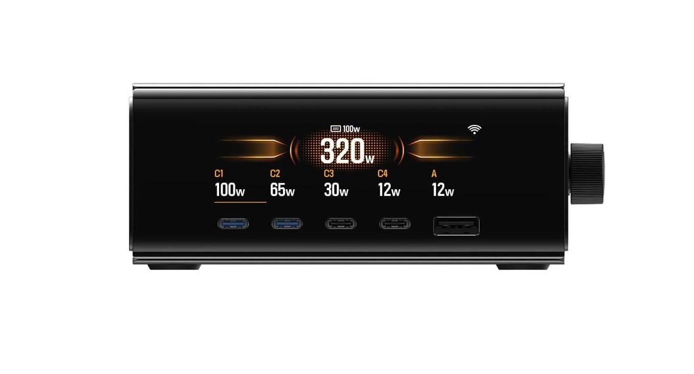 EcoFlow RAPID Pro Desktop Charger 320W - Can Charge 6 devices at once including RAPID Pro Powerbanks in 20mins - LCD Display & APP Control